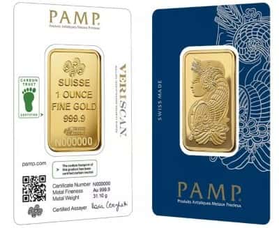 1 oz Gold Bar PAMP Suisse Lady Fortuna Veriscan Carbon Neutral (in Assay)