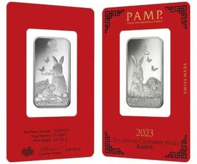 1 oz PAMP Suisse Year of the Rabbit Platinum Bar (in Assay)