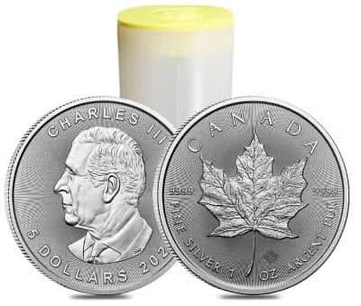 Tube of 25 - 2026 1 oz Canadian Silver Maple Leaf Coin BU