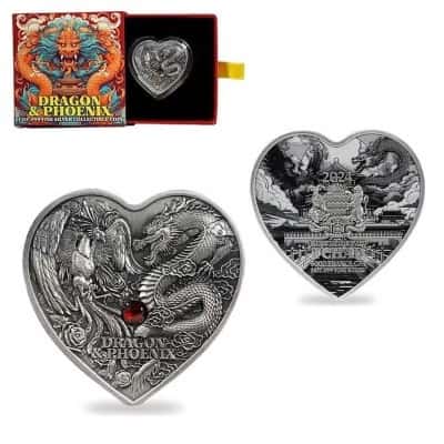 Dragon Phoenix silver heart coin