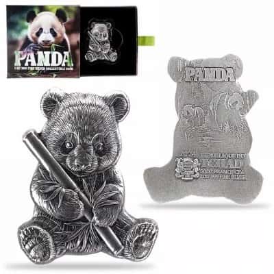 silver panda shaped coin