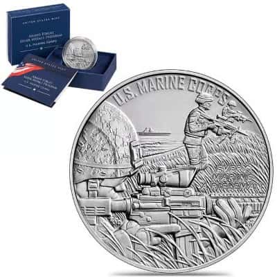 1 oz US Marine Corps Silver Medal (w/Box & COA)