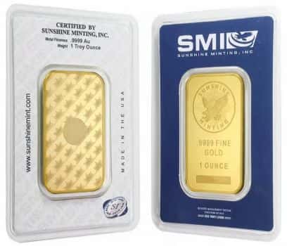 Sunshine Mint 1 oz Gold Bar .9999 Fine (In Assay)