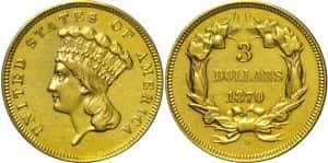 1870-s 3 Dollars valuable US coins