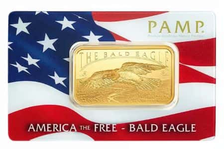 1 oz PAMP Suisse Bald Eagle Gold Bar .9999 Fine