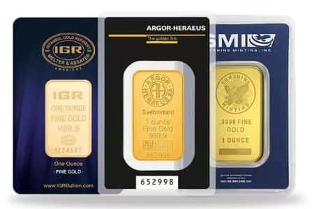 1 oz Random Brand Gold Bar .999+ Fine (in Assay)