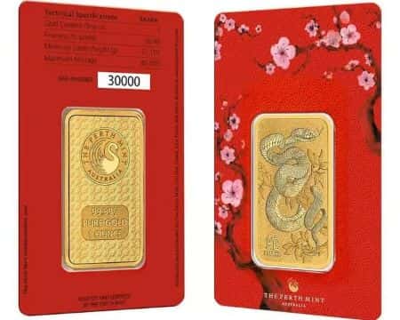 1 oz Perth Mint Lunar Snake Gold Bar .9999 Fine (in Assay)