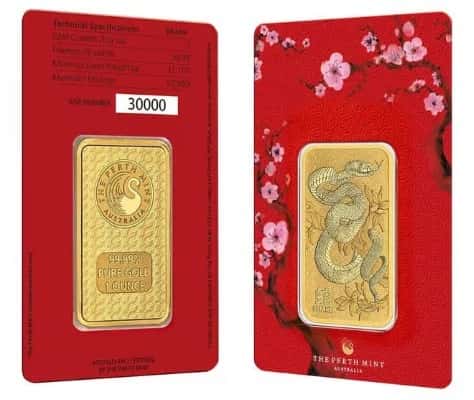 1 oz Perth Mint Lunar Snake Gold Bar