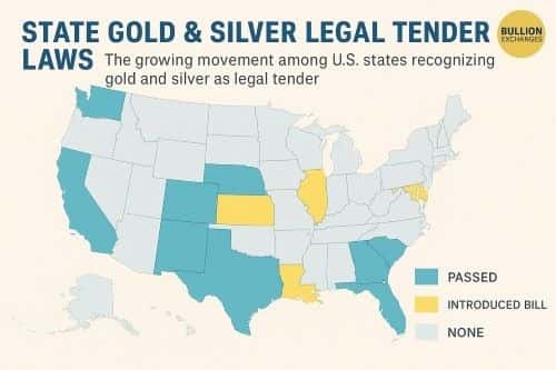 Map graphic legal tender gold and silver