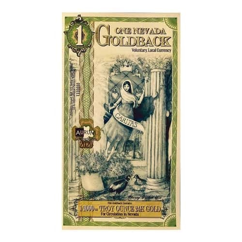 1 Nevada Goldback 1/1000 oz 24K Gold Foil Aurum Note