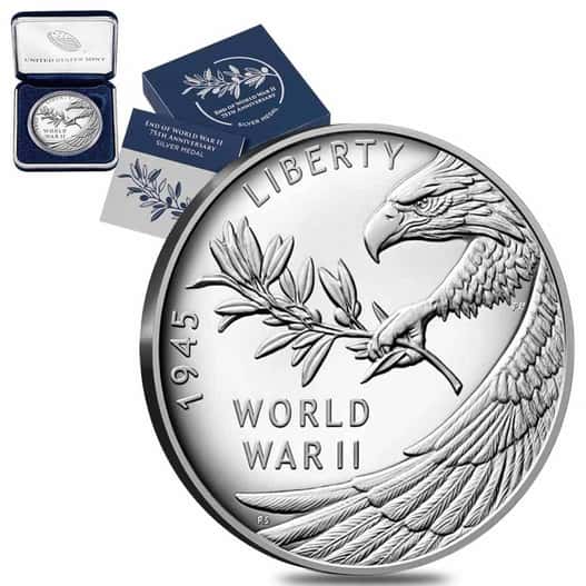 1 Oz End Of WWII 75th Anniversary Proof Silver Medal (W/Box & COA)