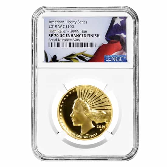 2019 W 1 oz $100 American Liberty High Relief Enhanced Unc Gold