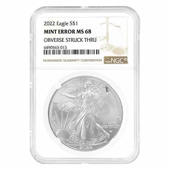 2022 1 oz Silver American Eagle NGC MS 68 Mint Error (Obv Struck