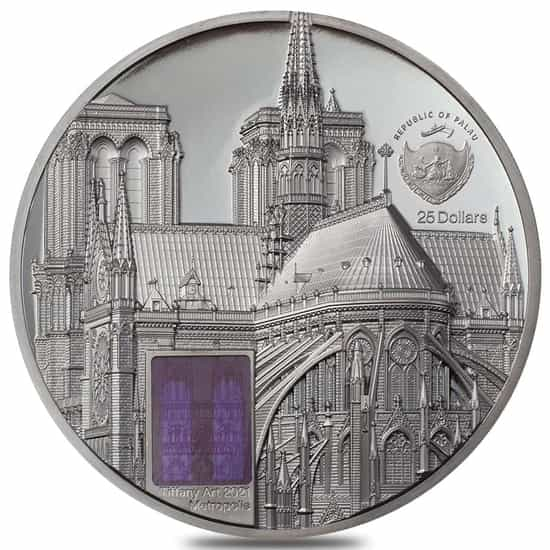 2021 Palau 5 oz Proof Silver Tiffany Art Metropolis - Notre-Dame