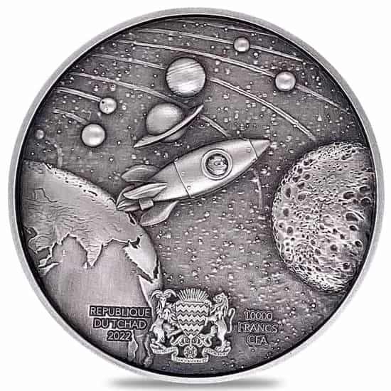 2022 Chad 2 oz Silver Doge On The Moon Antiqued High Relief Coin