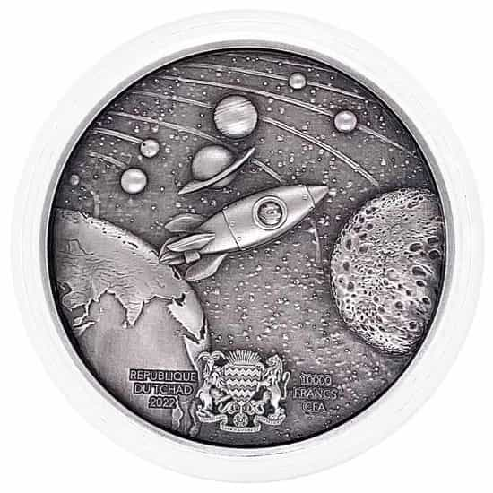 2022 Chad 2 oz Silver Doge On The Moon Antiqued High Relief Coin