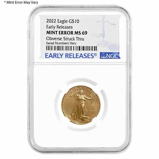 2022 1/4 oz Gold American Eagle NGC MS 69 ER Mint Error (Obv