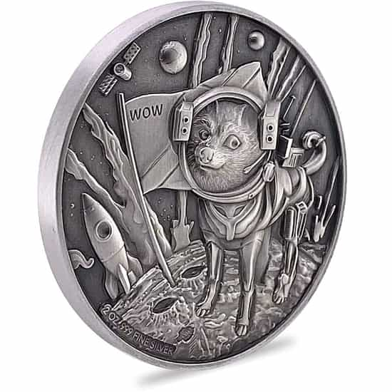 2022 Chad 2 oz Silver Doge On The Moon Antiqued High Relief Coin