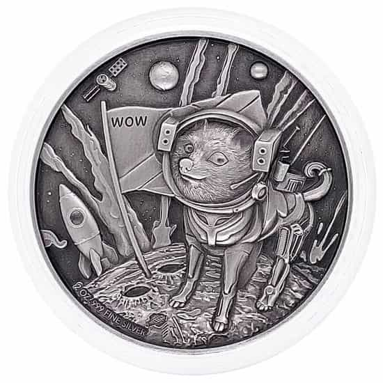 2022 Chad 2 oz Silver Doge On The Moon Antiqued High Relief Coin