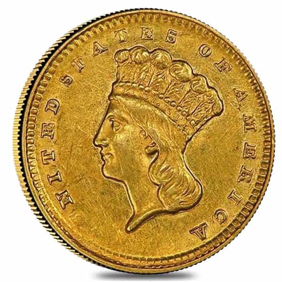$1 Gold Indian Princess Head Type 3 Ex-Jewelry (Random Year, 1856-1889)