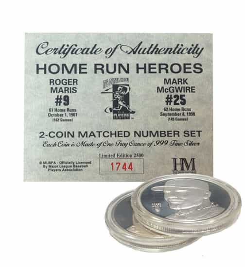 999 Fine Silver Mark McGuire St. Louis Cardinals No. 25 Commemorative Coin  - Most Homeruns in a Season 9-8-98 - #2237/10,000