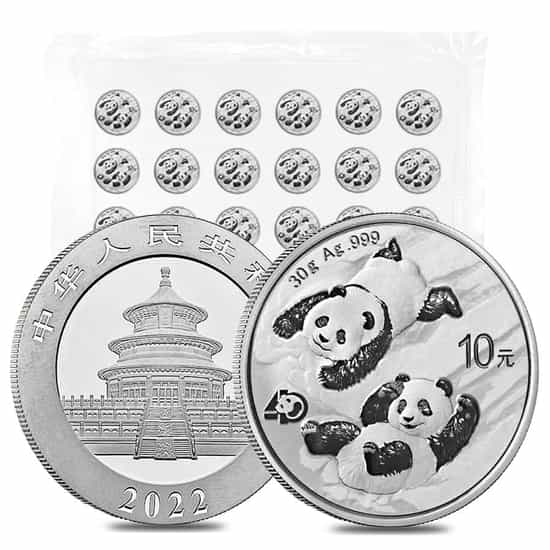 Sheet of 30 - 2022 30 gram Chinese Silver Panda 40th Ann Privy 10