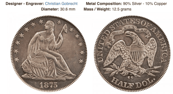 Type 4 Reintroduced - Motto Included Above Eagle & Arrows Omitted from Date (1875-1891)