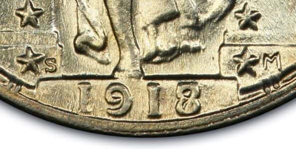 1918/7-S Overdate Standing Liberty Quarter detail