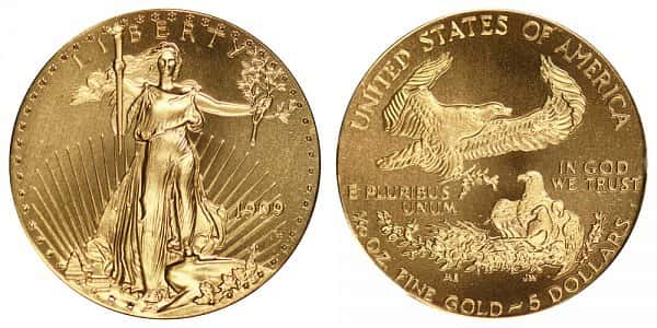 1999-W Gold Eagle $5 die error