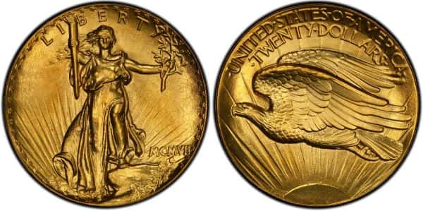 1907 Ultra High Relief St Gaudens $20 gold coin