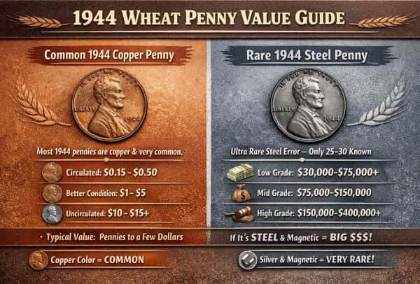 1944 Lincoln Wheat Cent values chart