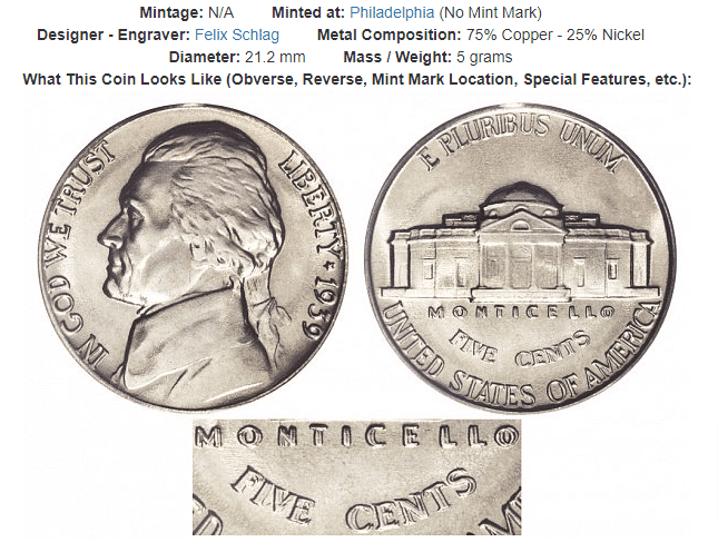 1939 Jefferson Nickel
