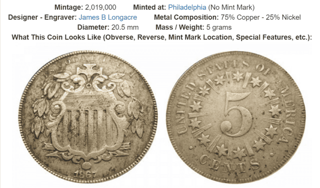 1867 Shield Nickel