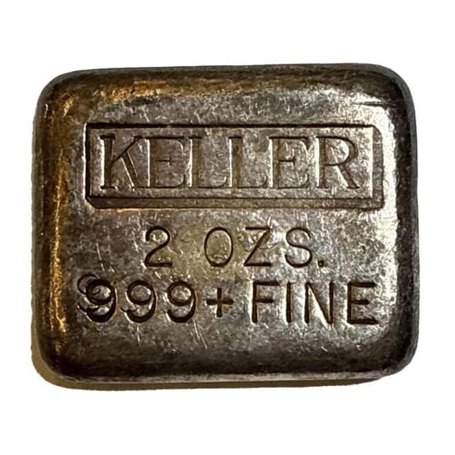2 oz Keller Vintage Poured Silver Bar .999+ Fine