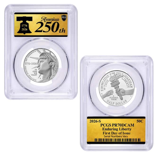 2026-S Semiquincentennial Proof Enduring Liberty Half Dollar 50C PCGS PF 70 FDOI (250th Ann.)