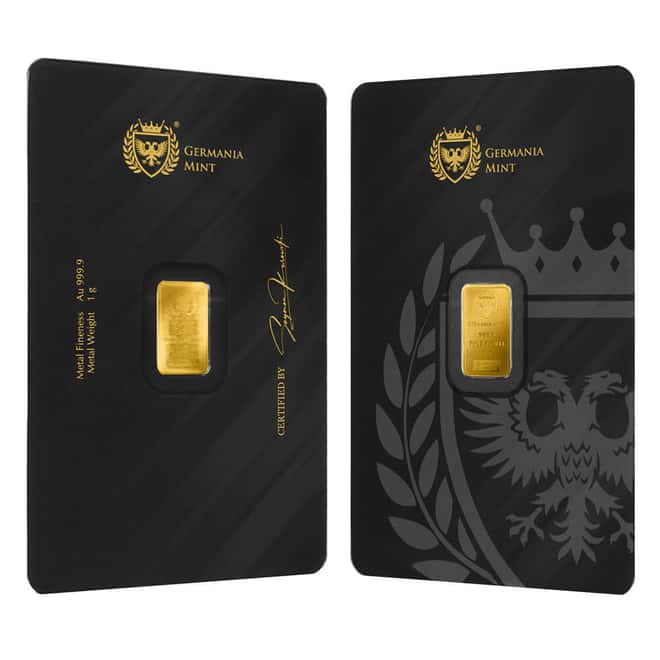 1 Gram Germania Mint Gold Bar .9999 Fine (in Assay)