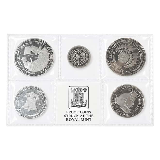 1975 Nicaragua Uncirculated/Proof Silver 5-Coin Set (w/Box & COA)