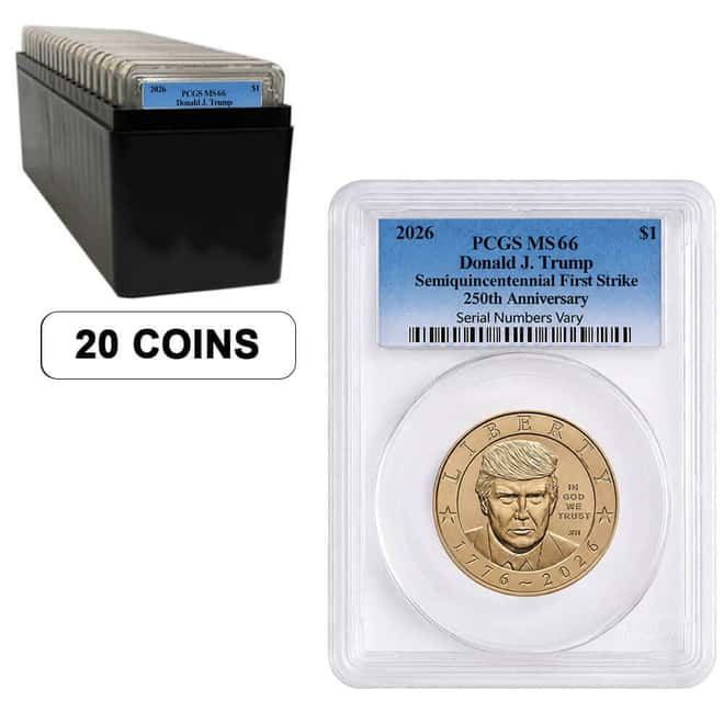 Box of 20 - 2026 (P) President Donald J. Trump $1 Coin PCGS MS 66 FS (Blue)