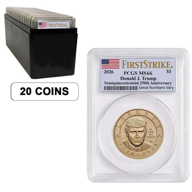 Box of 20 - 2026 (P) President Donald J. Trump $1 Coin PCGS MS 66 FS (Flag)