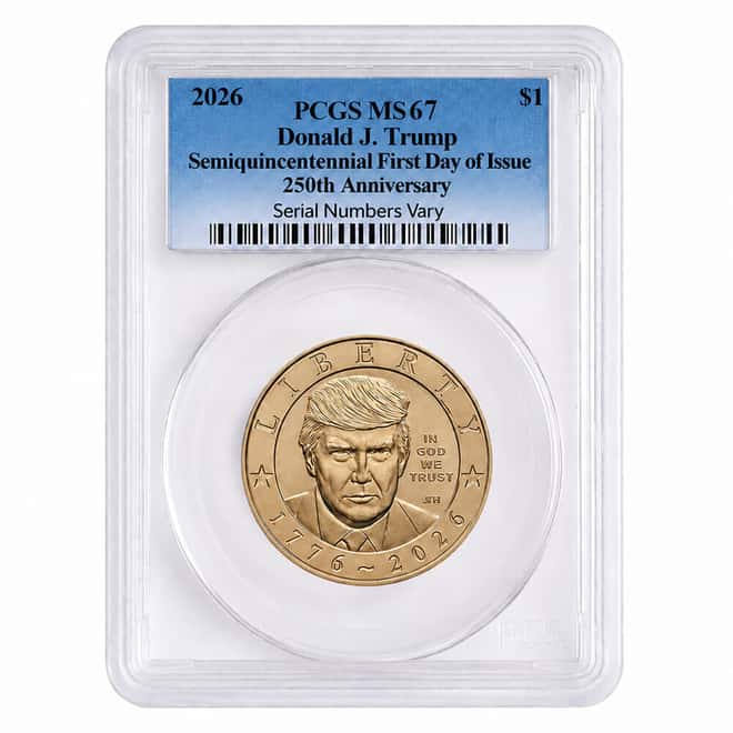2026 (P) President Donald J. Trump $1 Coin PCGS MS 67 FDOI (Blue)