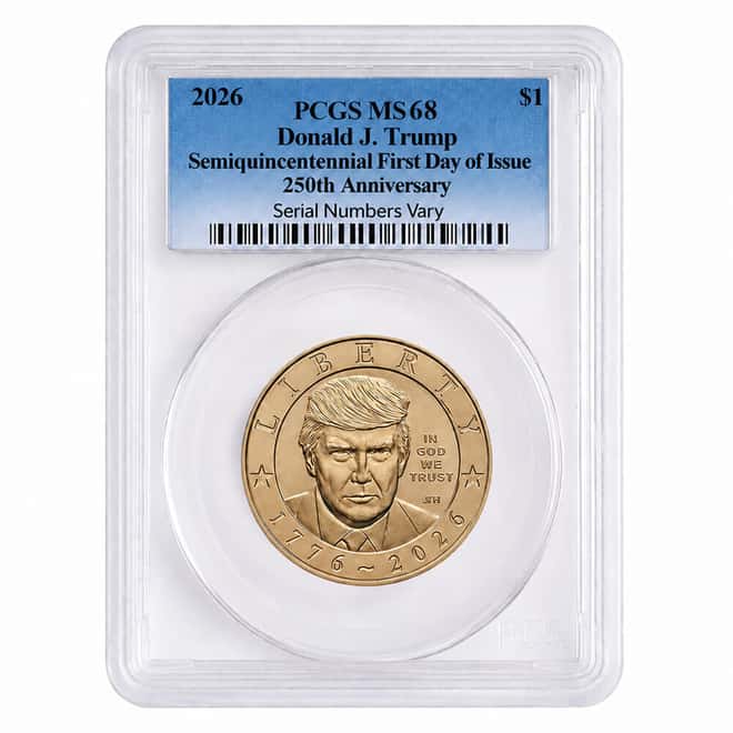 2026 (P) President Donald J. Trump $1 Coin PCGS MS 68 FDOI (Blue)