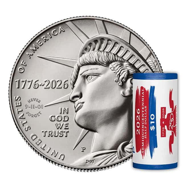$10 Face Value Roll 2026-P 9/11 Enduring Liberty Half Dollar $0.50 Coin (20 Coins)
