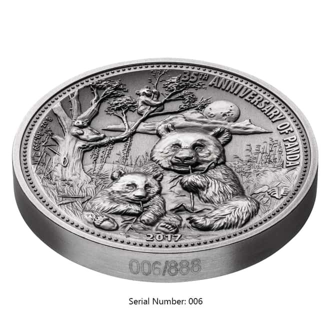 2017 8 oz Silver Panda Fiji $5 Coin .999 Fine In Cap Serial#6 High Relief (w/Box&COA)