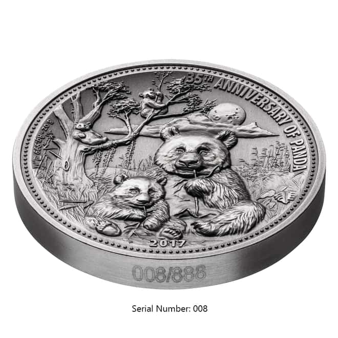 2017 8 oz Silver Panda Fiji $5 Coin .999 Fine In Cap Serial#8 (w/Box&COA) - 35th Anniv. of Panda