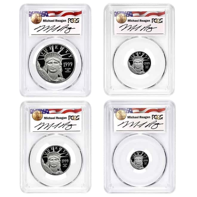 1999 W 1.85 oz Proof Platinum American Eagle 4-Coin Set PCGS PF 69 (Michael Reagan Sign)