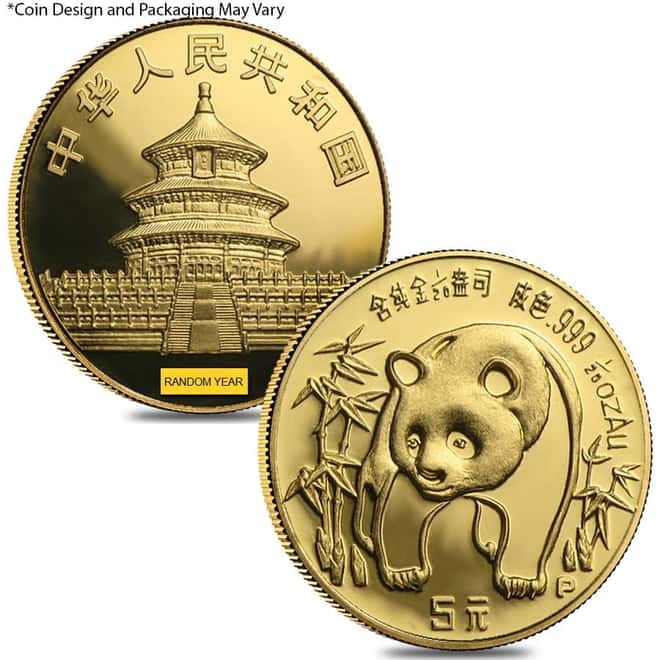 Chinese 1.9 oz Gold Panda 5-Coin Proof Set (Random Year, w/Box & COA)