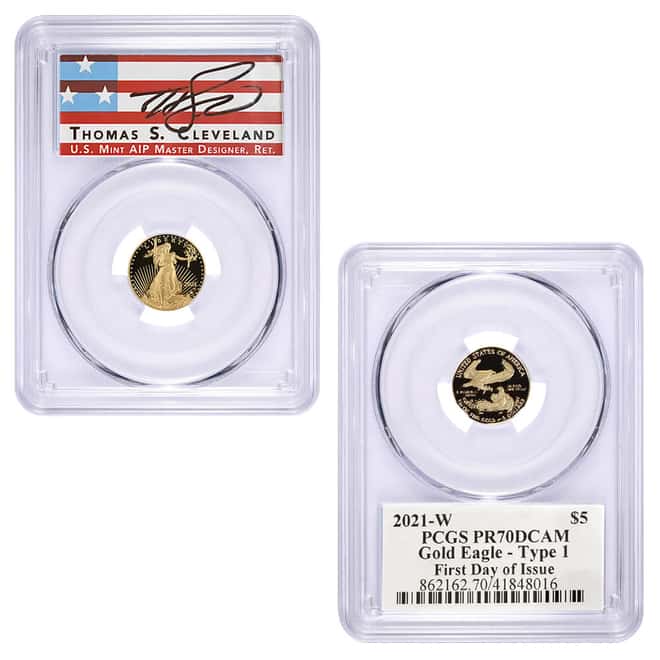 2021-W 1.85 oz Proof Gold American Eagle 4-Coin Set Type 1 PCGS PF 70 DCAM FDOI (Cleveland)