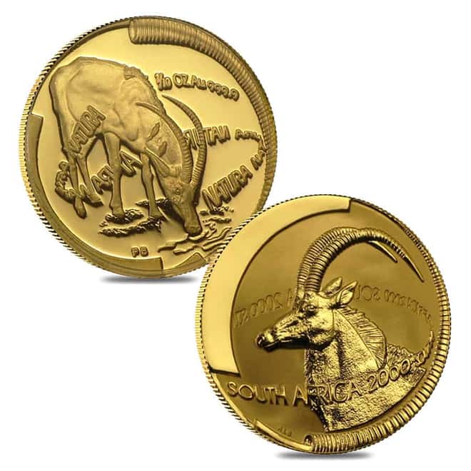 2000 1.85 oz Proof Gold South Africa Natura Sable 4-coin Set .9999 Fine (w/Box & COA, Silver Sable Horn)