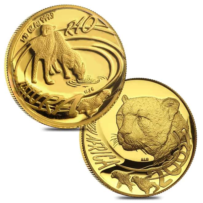 2002 1.85 oz Proof Gold South Africa Natura Cheetah 4-Coin Set .9999 Fine (w/Box & COA, Silver Cheetah)