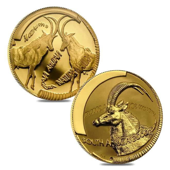 2000 1.85 oz Proof Gold South Africa Natura Sable 4-coin Set .9999 Fine (w/Box & COA, Silver Sable Horn)